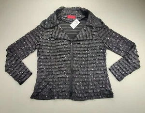 Carina Wmn's XL Black Sequin Long Sleeve Full Zip Ruffled Thin Jacket "New" - Picture 1 of 9