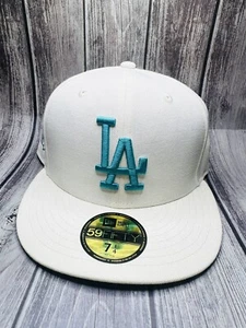 New Era 59FIFTY Dodgers 1981 Logo History Fitted Hat Size 7 1/4 Off White Teal - Picture 1 of 5