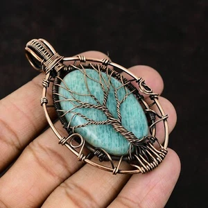 Gift For Women Jewelry Wire Wrapped Tree Of Life Pendant Copper Amazonite 2.87" - Picture 1 of 8