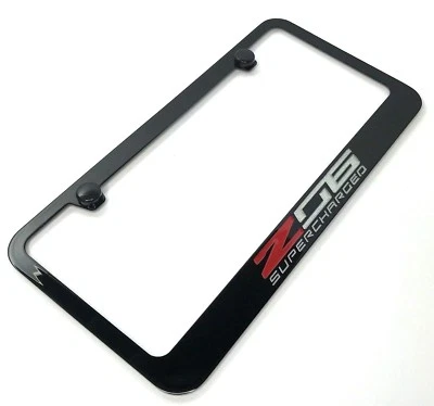 License Plate Frame for Chevrolet Corvette C7 Z06 Supercharged (Black w/ Logo) - Image 1 of 3