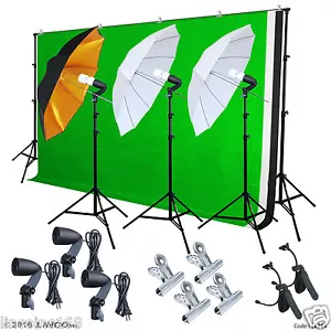 Photography Photo Studio Lighting 3 Backdrops Stand Muslin Photo Light Bulb Kit - Picture 1 of 12