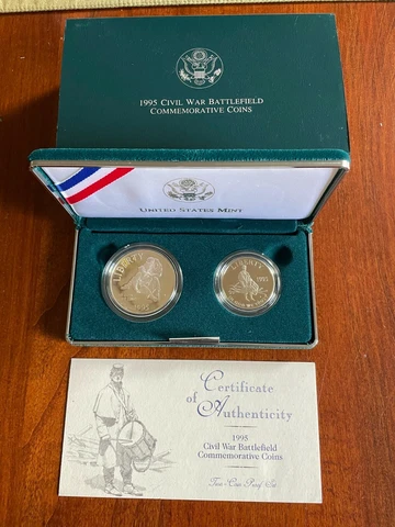 1995 Civil War Battlefield 2-pc set Proof Silver Dollar and Clad Half with OGP Cover