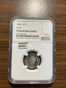 1868 Three Cent Nickel 3CN NGC PROOF 66 ULTRA CAMEO J-618 PATTERN HIGHEST GRADE - Picture 1 of 4