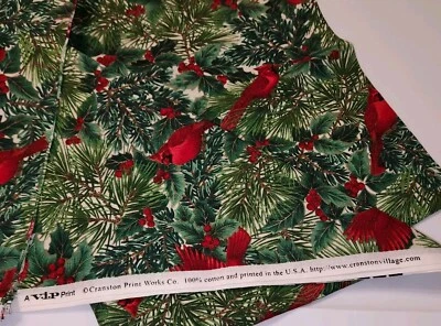 Cranston Print Works Christmas Fabric Red Cardinal Print 100% Cotton 44" x 1 Yd - Image 1 of 3