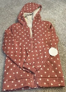 EMMA & ELSA Hooded Lined Jacket Hoodie Size 16 XL Girls New NWT Pink w Hearts - Picture 1 of 6