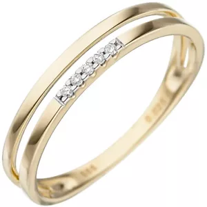 Damenring Ring mit 5 Diamanten Brillanten 2-reihig 585 Gold Gelbgold Goldring - Picture 1 of 1