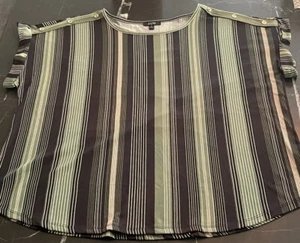 A.U.W. DAMEN 2XL TOP GRÜN HORIZONTALE STREIFEN ÄRMELLOS KNOPF SCHULTER TOP - Bild 1 von 9