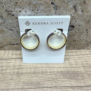 Kendra Scott Jack Hoop Earrings Women's Gold Tone In Purple Crystal - Picture 1 of 9
