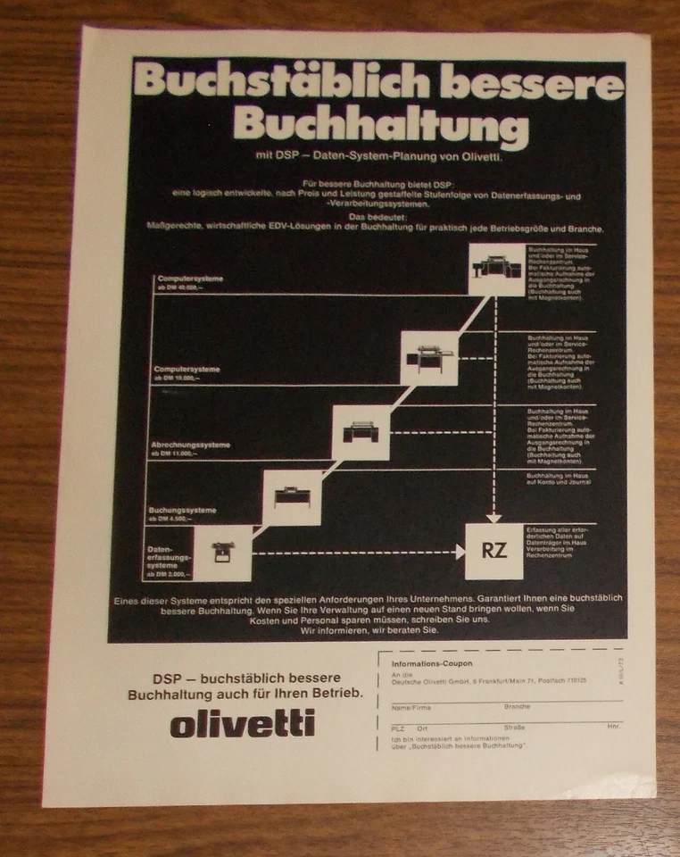 Seltene Werbung OLIVETTI Computer DSP Daten-System-Planung #2 1972 - Image 1 of 1