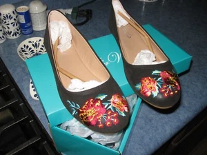 Pioneer DAMENSCHUHE GRÖSSE 9,5 MEDIUM FLACH SCHWARZ BUNT BESTICKT NEU - Bild 1 von 5