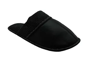 Men’s Faux Leather w/ Soft & Fuzzy Corduroy Trim House Slippers - Picture 1 of 22