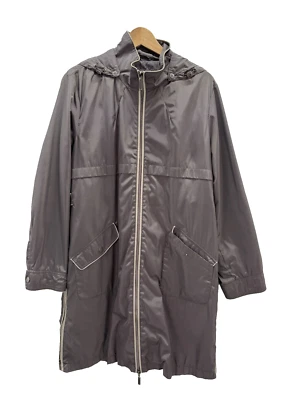 Hilary Radley Newyork Women's Taupe Jacket Zip Up Sz Large Hood Small Stain — 第 1/4 张图片