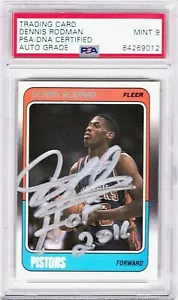 Dennis Rodman signiert 1988-89 Fleer Basketball Karte Auto Qualität PSA NEUWERTIG 9 - Bild 1 von 2