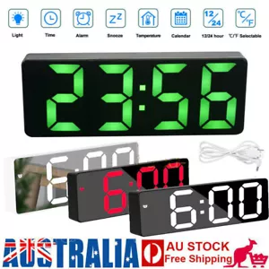 Modern Digital Clock LED Mirror Display Alarm Temperature Time Table Desk Home - Picture 1 of 18