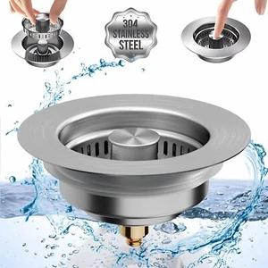 Upgraded 3in1 Kitchen Sink Drain Strainer Stainless Steel Pop Up Sink Stopper - Picture 1 of 19
