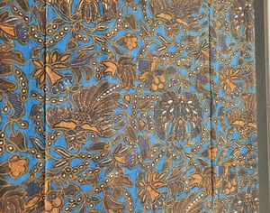Batik Fabric- 107 x 236 cm Flowers in Navy Blue and brown Artisan Batiks: 300g - Picture 1 of 6
