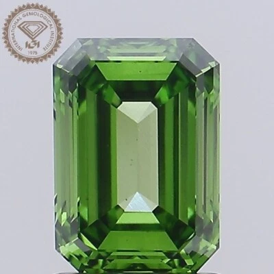 gift for mom 1.21ct emerald cut lab diamond fancy vivid green color VS2 clarity - Image 1 of 4