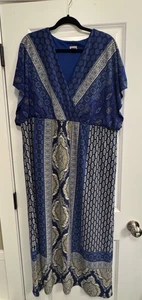 Chico's Maxikleid Paisley bedruckt Gr. 4 (20/22 blau gelb bequem Boho  - Bild 1 von 7
