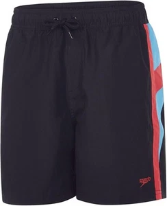 Speedo Boys' Logo Yoke Splice Swim Shorts, Black, L, 10-11 Years - Picture 1 of 4
