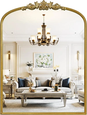 Espelho antigo dourado vintage 24X32 polegadas arco espelho antigo com moldura ornamentada banheiro - Imagem 1 de 4