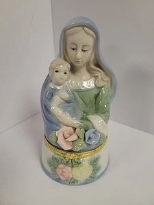 Madonna Holding Baby Jesus - Ceramic Trinket Box - Mother Child - Picture 1 of 6