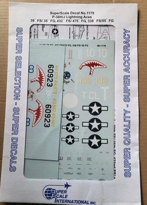 CALCOMANÍAS SUPER ESCALA 1/48 P-38H/J LIGHTNING ASES 48-1179 Foto 1 de 4