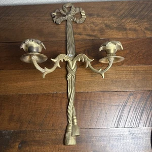Vintage Messing Wandleuchter/Kerzenständer mit Schleife/Blumendetails. 17 zoll hoch - Bild 1 von 15