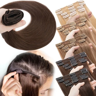 CLEARANCE 100% Real Remy Clip In 8pcs 18clips Human Hair Extensions Full Head - Image 1 of 4