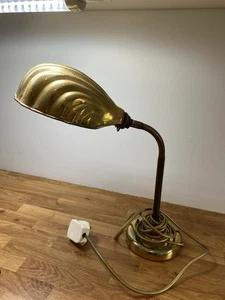 Vintage Brass Gooseneck Desk Lamp – Shell Shade, Restoration Project, Retro - Picture 1 of 6