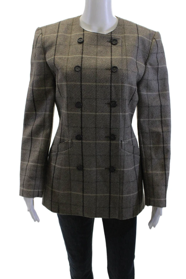 Blazer Escada Margaretha Ley Mujer Gris Cuadros Lana Botón Manga Larga Talla 34 Foto 1 de 4