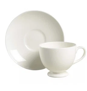Wedgwood Weiß Bone China Leigh Form Fuß Tasse & Untertasse Hergestellt in England Neu - Bild 1 von 1