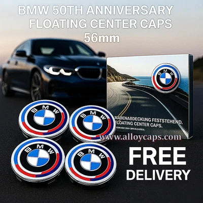 Genuine BMW 50th Anniversary Floating Series 3 Alloy Wheel Centre Caps 56mm X 4 - Image 1 of 2