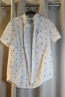 Penguin Short Sleeve White With Blue Palm Trees Shirt - Size Medium - Image 1 of 4