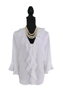 Vestido Tanjay Top 12 Blanco Volantes Mangas Acampanadas Informal Gasa Botón Delantero L - Imagen 1 de 6