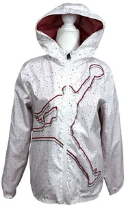 Air Jordan Youth Large White Hooded Windbreaker Jacket Red Black Speckle Design - Picture 1 of 10