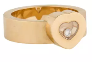 CHOPARD 18K YELLOW GOLD & DIAMOND HAPPY HEART RING - SIZE 7 - - Picture 1 of 5