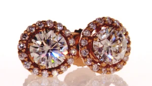 2CT Halo Diamond Earrings 14K Yellow Gold Natural Round Cut Brilliant GIA - Picture 1 of 7