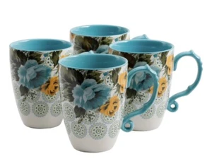 The Pioneer Woman Rose Shadow Set 4 pezzi 26 once tazza latte, turchese - Foto 1 di 3