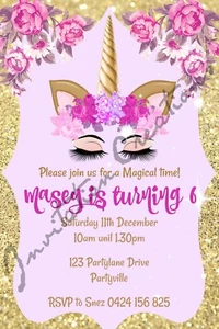 DIY Print Custom UNICORNS RAINBOW CLOUDS Party Invitations - Picture 1 of 10