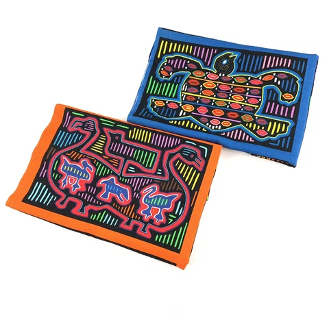Lot Of 2 Peru Tapestry Wall Art Animal Graphics Neon Bright Colors Fabric Cover