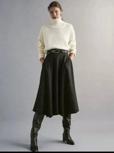 MASSIMO DUTTI ASYMMETRICAL WRAP MIDI SKIRT DARK GREY SIZE L A - LINE WOOL BLEND - Picture 1 of 6