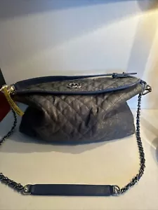 Chanel Blue French Riviera Hobo Shoulder Bag Handbag Quilted Caviar Leather - Picture 1 of 10