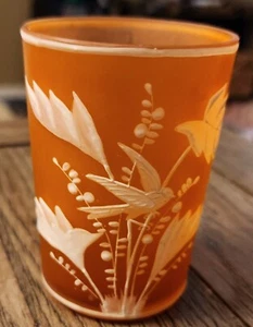 ANTIQUE THOMAS WEBB APRICOT AND WHITE PSEUDO CAMEO TUMBLER EX COND - Picture 1 of 14