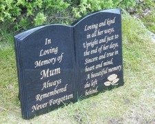 MEMORIAL STONE HEADSTONE GRAVE PLAQUE PERSONALISED STONE GRAVESTONE BOOK DESIGN
