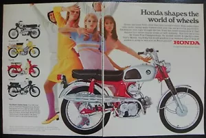 Honda Motorcycles 1967 anuncio estampado vintage Scrambler Trail Rally da forma al mundo - Imagen 1 de 5