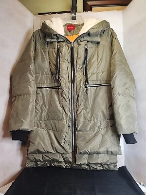 Guess Parka Jacket Cargo Style Hooded Olive Green Oversized Full Zip Large - Image 1 of 4