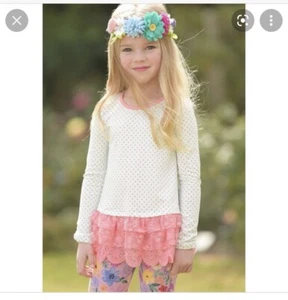 Matilda Jane Fairy Core Jump Rope Tunic Shirt Polka Dot Pink Lace Ruffle Top 12 - Picture 1 of 6