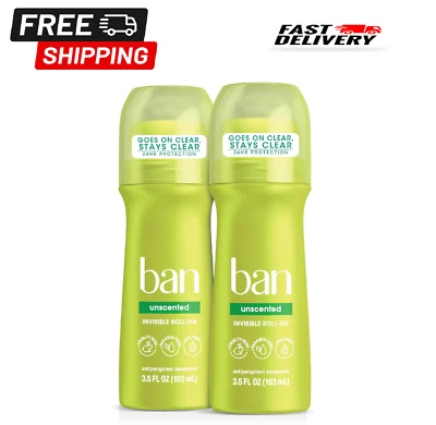 Antitranspirante enrollable Ban Invisible - 24 horas, sin perfume, 3,5 OZ (paquete de 2)... Foto 1 de 4