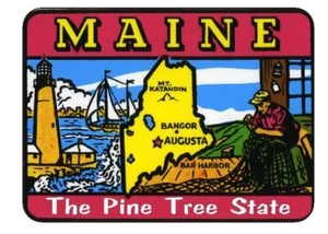 Maine Aufkleber The Pine Tree State Vintage 1950er Stil Aufkleber Aufkleber V01 - Bild 1 von 1