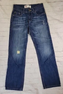 Levis 514 Straight Jeans Juniors Sz 12 Reg(26x26) Blue Dark Wash Distressed - Picture 1 of 17